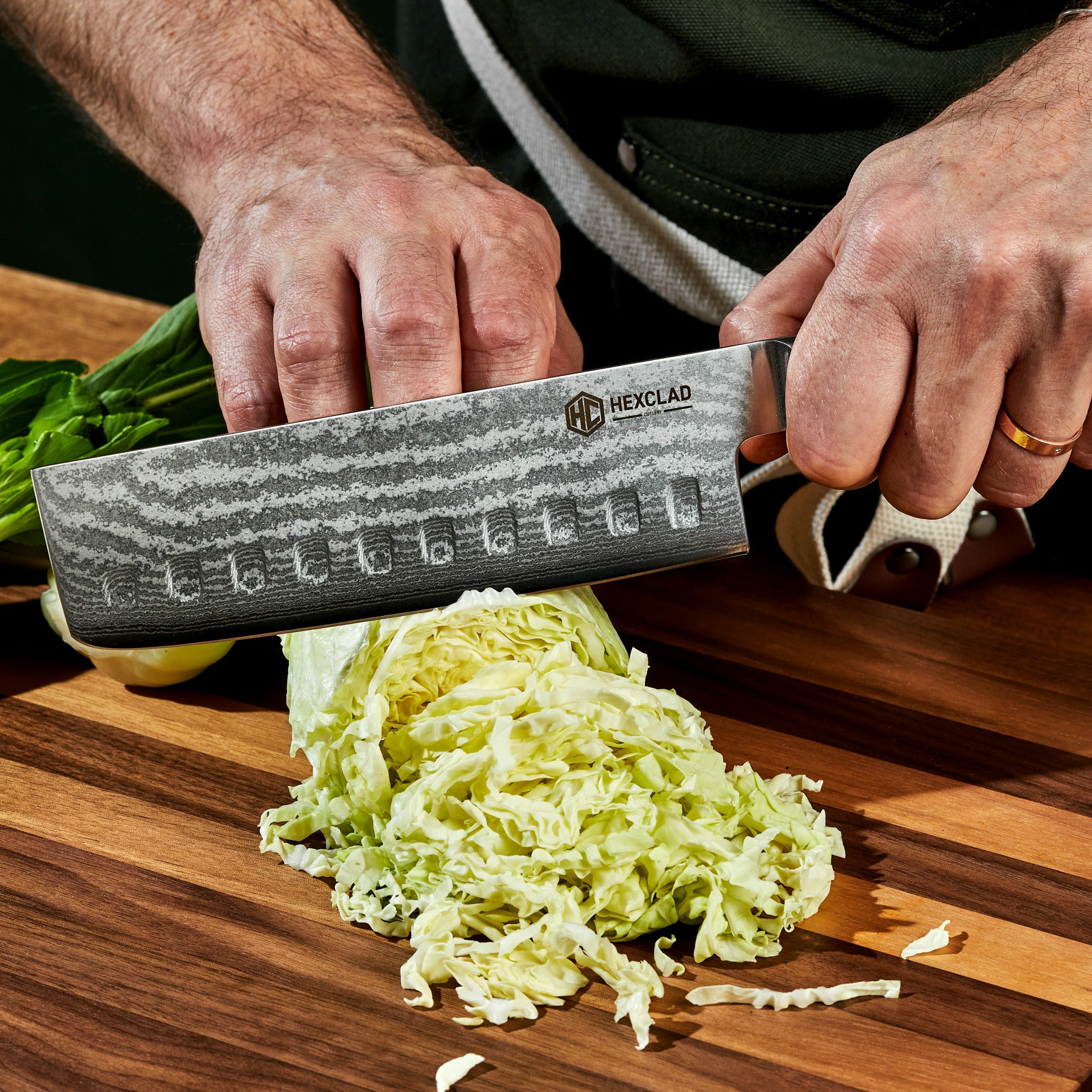 Damascus Steel Nakiri Knife. 6.5 (Green) - Image 4