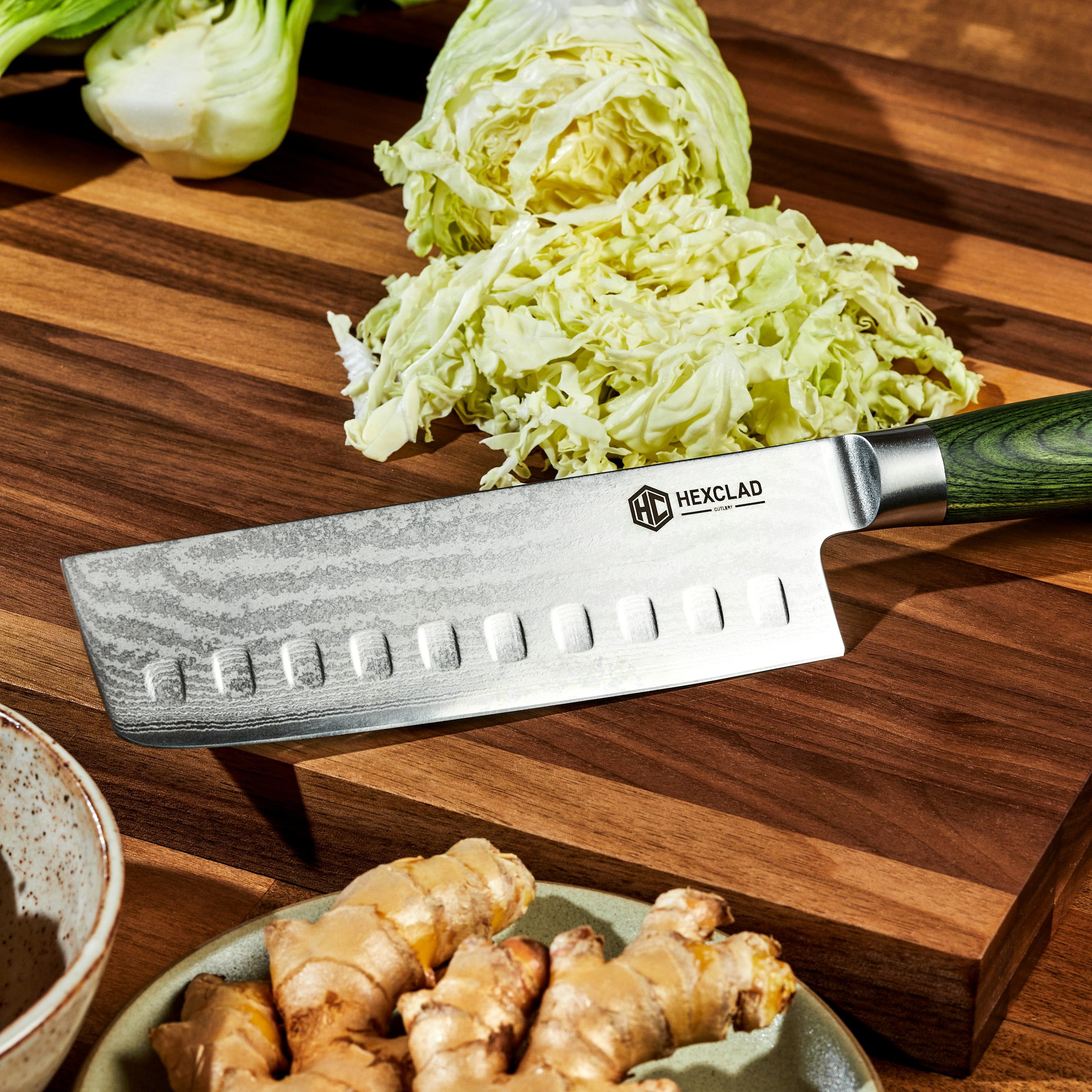 Damascus Steel Nakiri Knife. 6.5 (Green) - Image 6