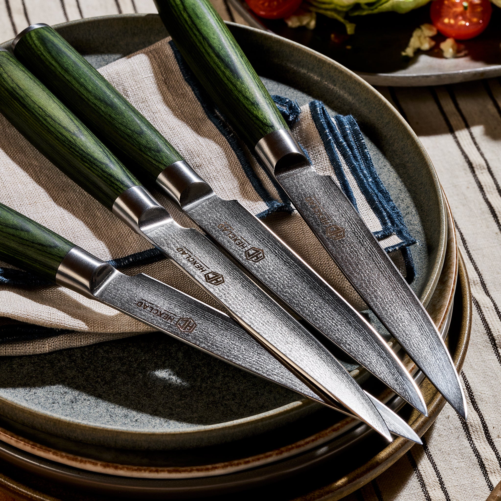 Damascus Steel Steak Knife Set. 4-pc (Green) - Image 7