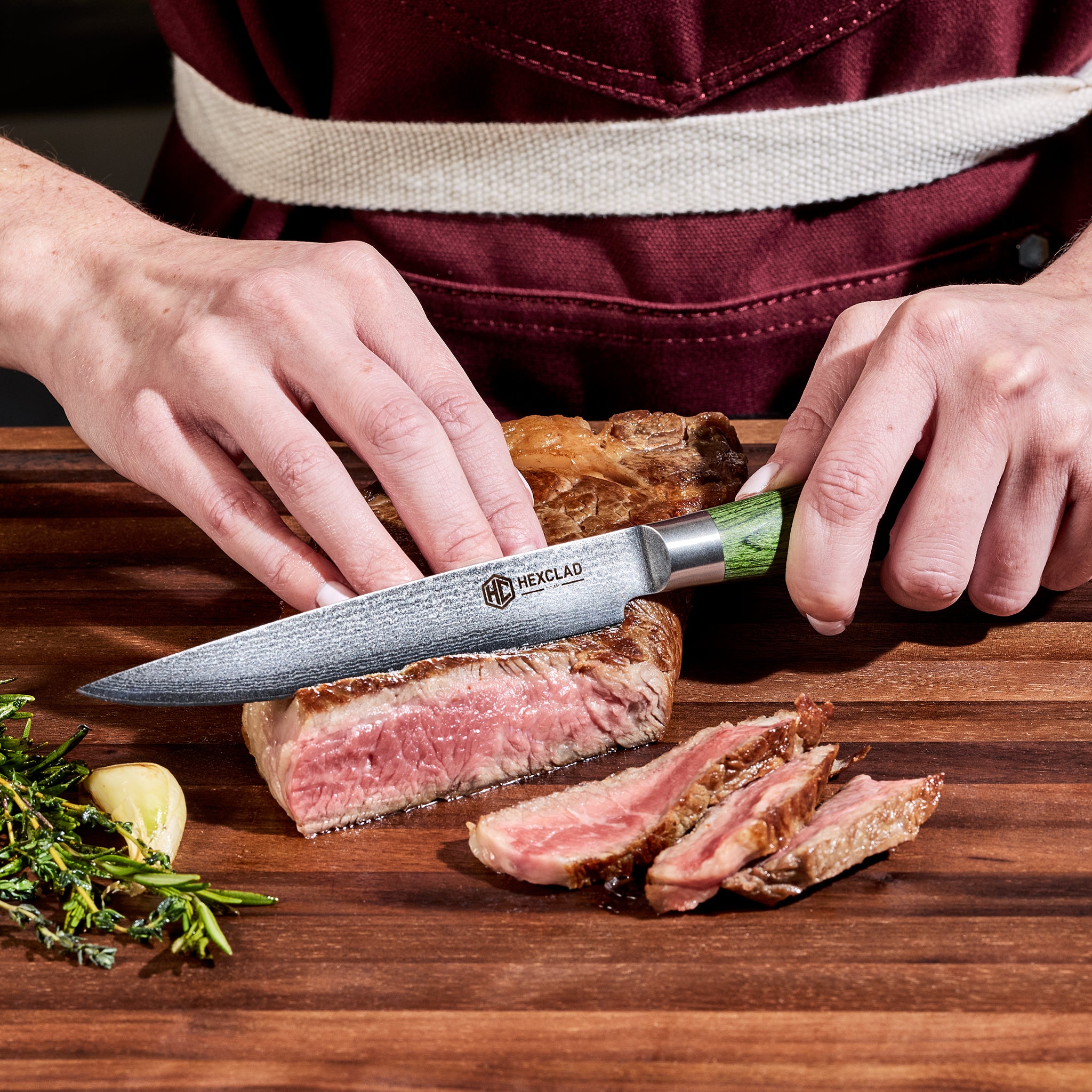 Damascus Steel Steak Knife Set. 4-pc (Green) - Image 5