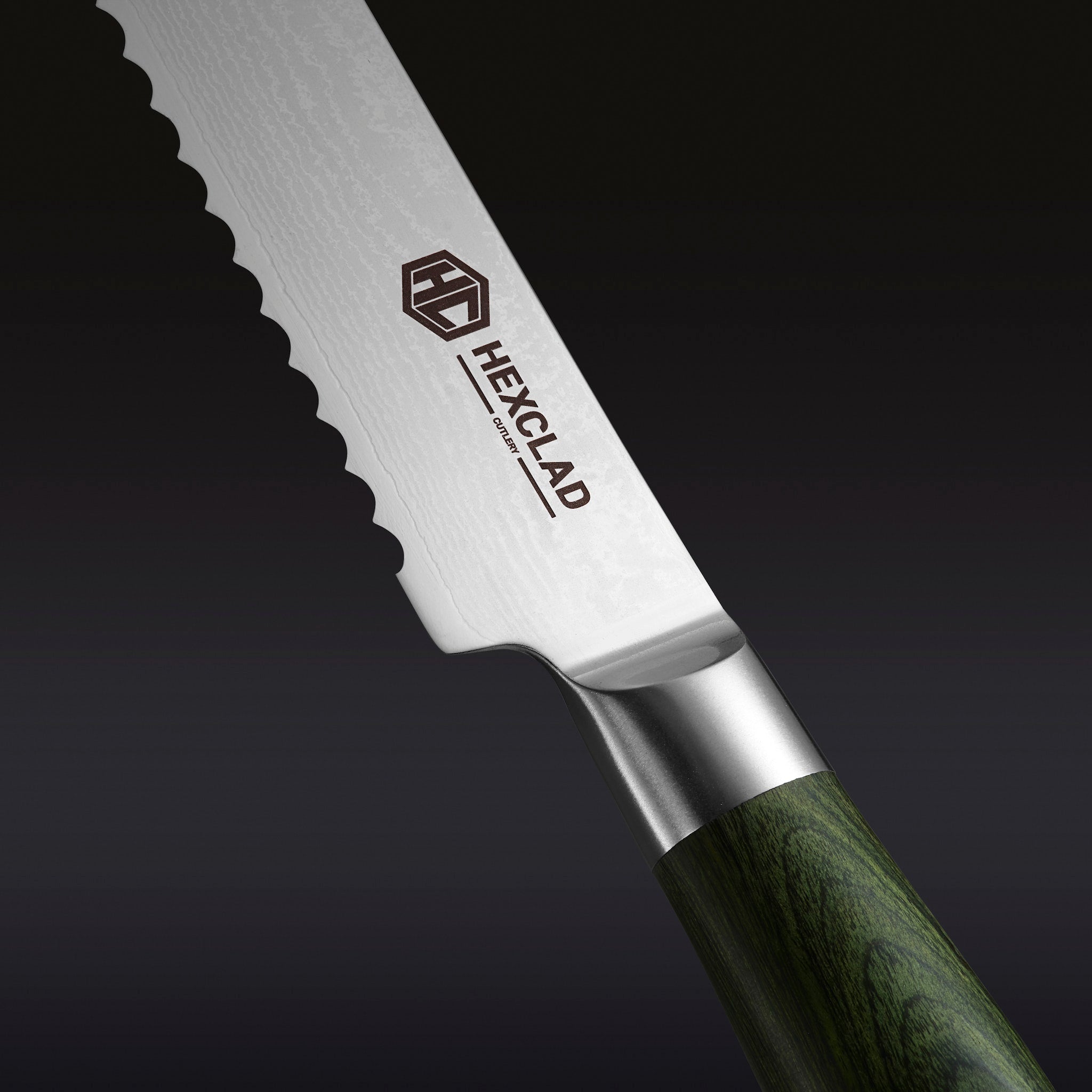 Damascus Steel Serrated Bread Knife. 8 (Green) - Image 2