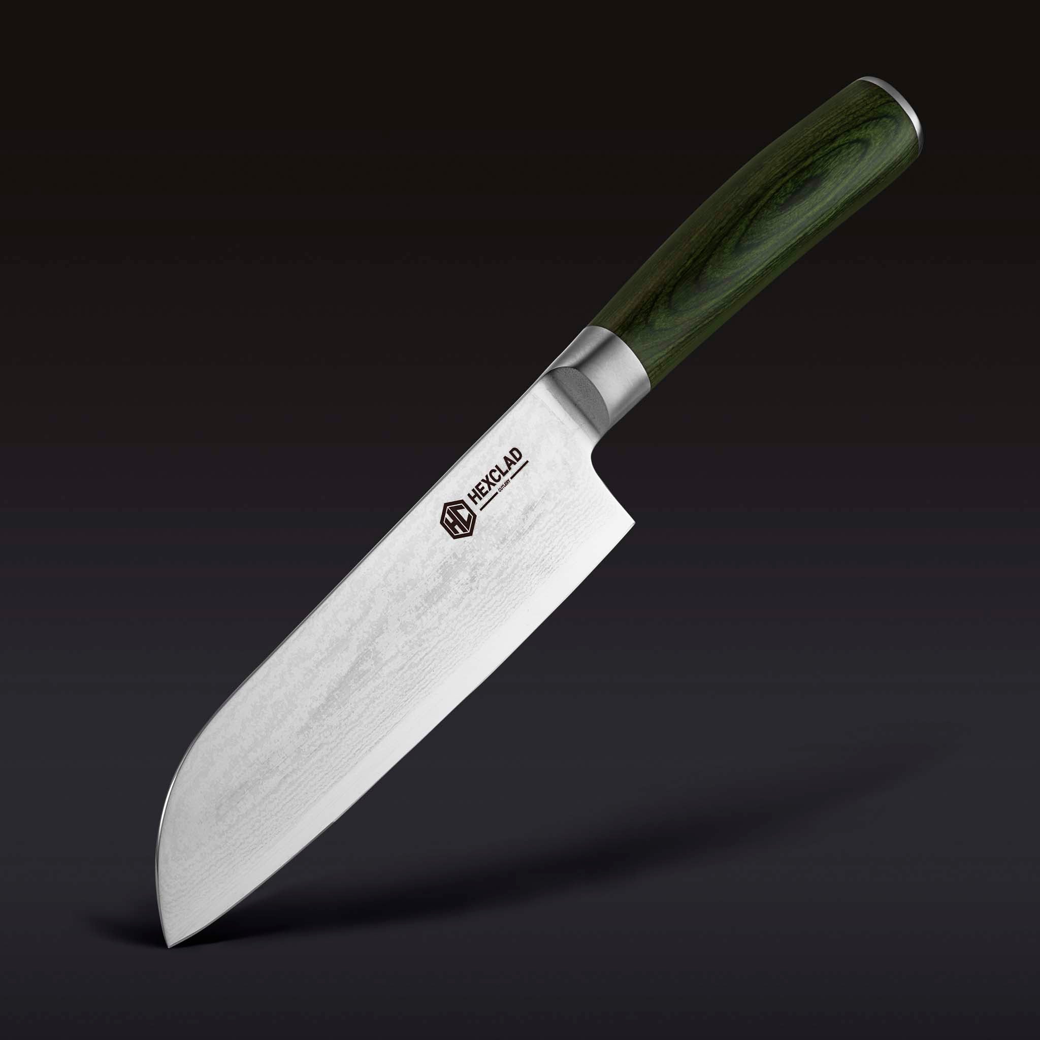 Damascus Steel Santoku Knife. 7 (Green)