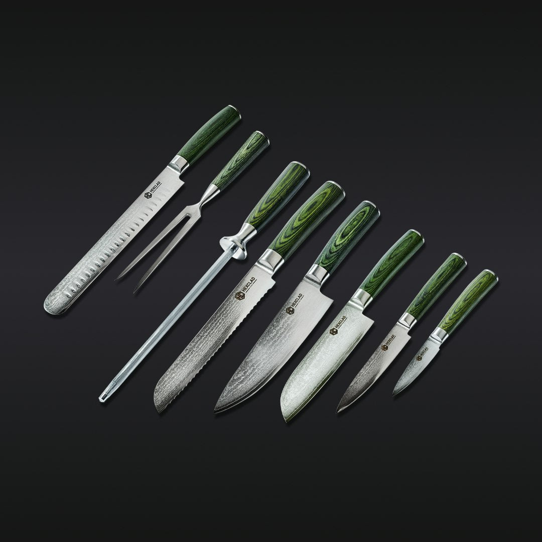 Damascus Steel Knife & Carving Set. 8-pc