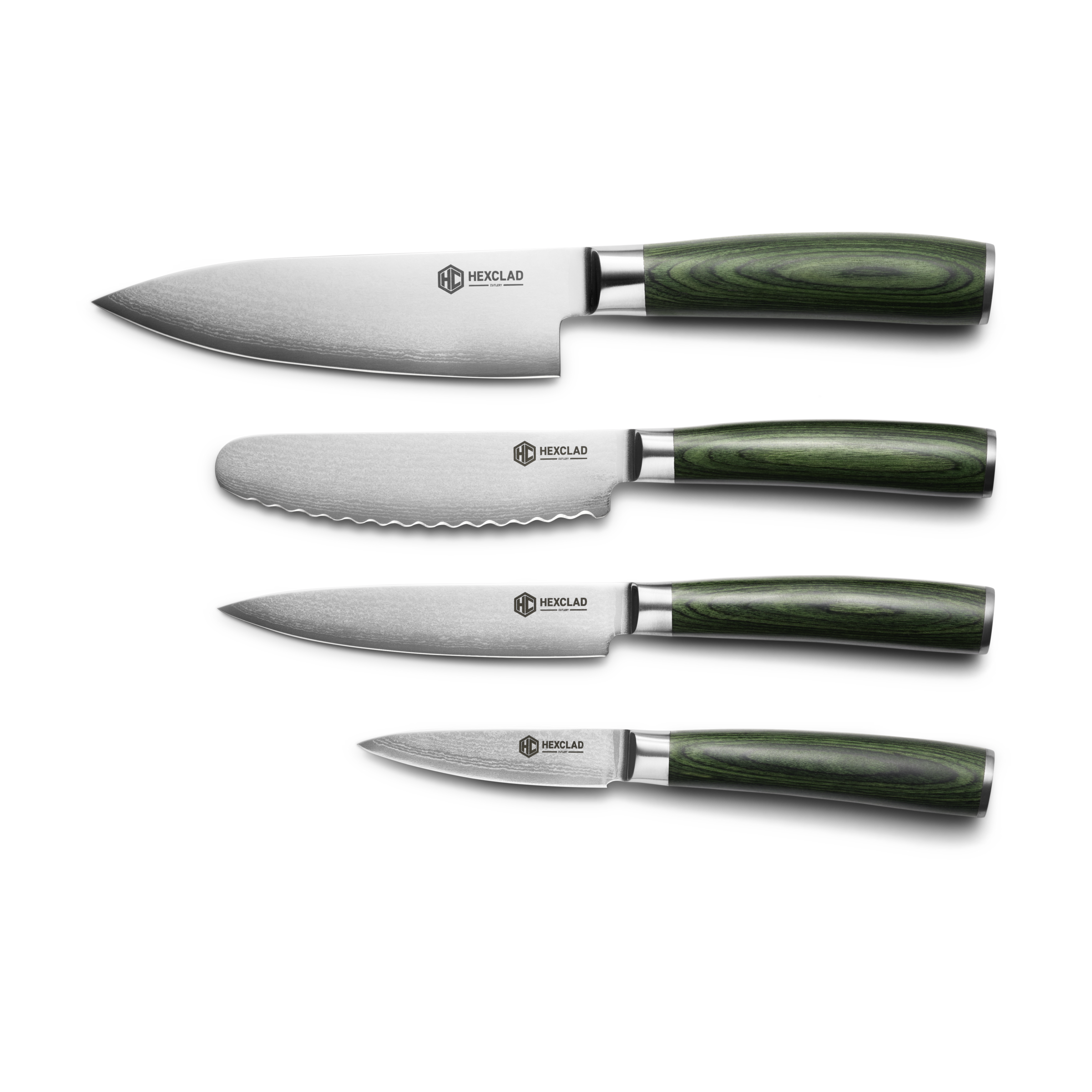Damascus Steel Studio Knife Set. 5-pc (Green) - Image 3